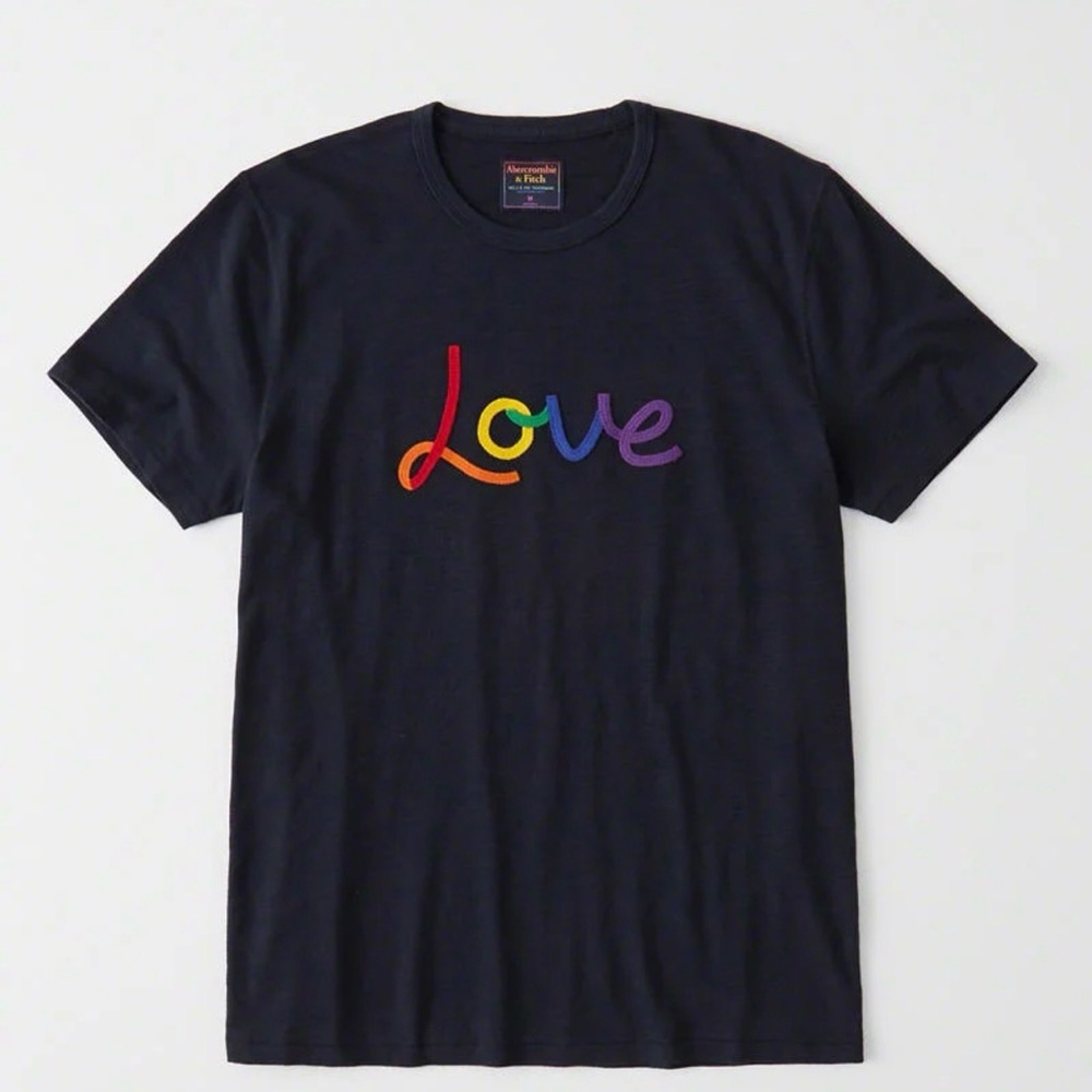 Dark Navy A&F Pride T-Shirt with Rainbow 'Love' Graphic